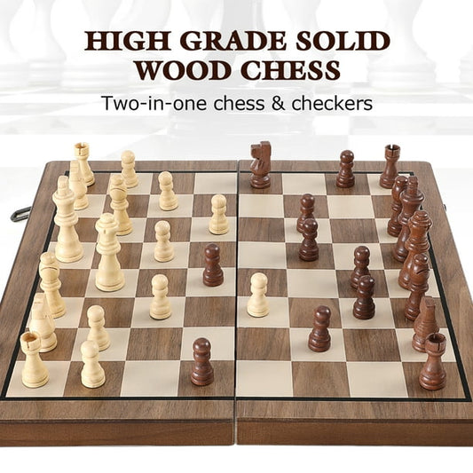 Wooden Chess Checkers Set - U Magnetic Board