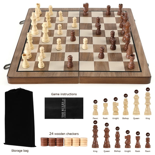 Wooden Chess Checkers Set - U Magnetic Board