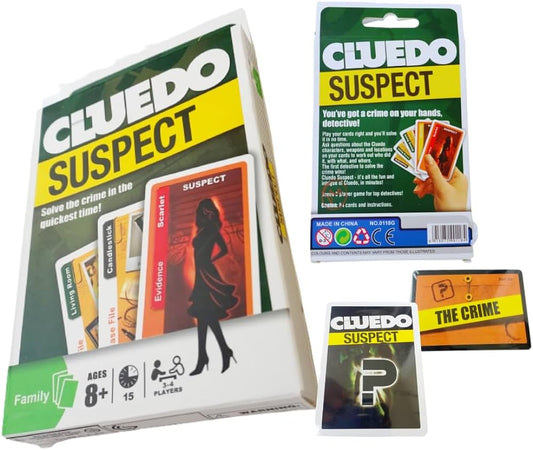 Cluedo Suspect Card Game - All The Fun of Clue - in Minutes!, Portable Card Game Edition of the Mystery Game Clue, for 3 to 4 Players, Ages 8+