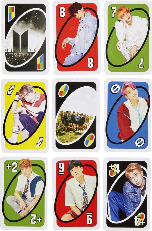 Mattel Games UNO BTS Card Game with 108 Cards Based on BTS Global Superstars Global Boy Band, Gift for Boys and Girls Age 7 Years & Older