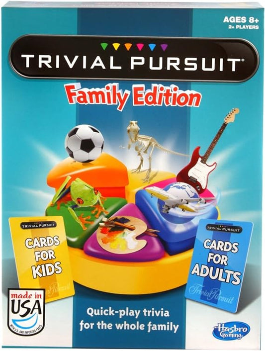 Trivial Pursuit: Family Edition Board Game, Trivia Games for Adults and Kids, 2+ Players, Easter Basket Stuffers or Gifts, Ages 8+