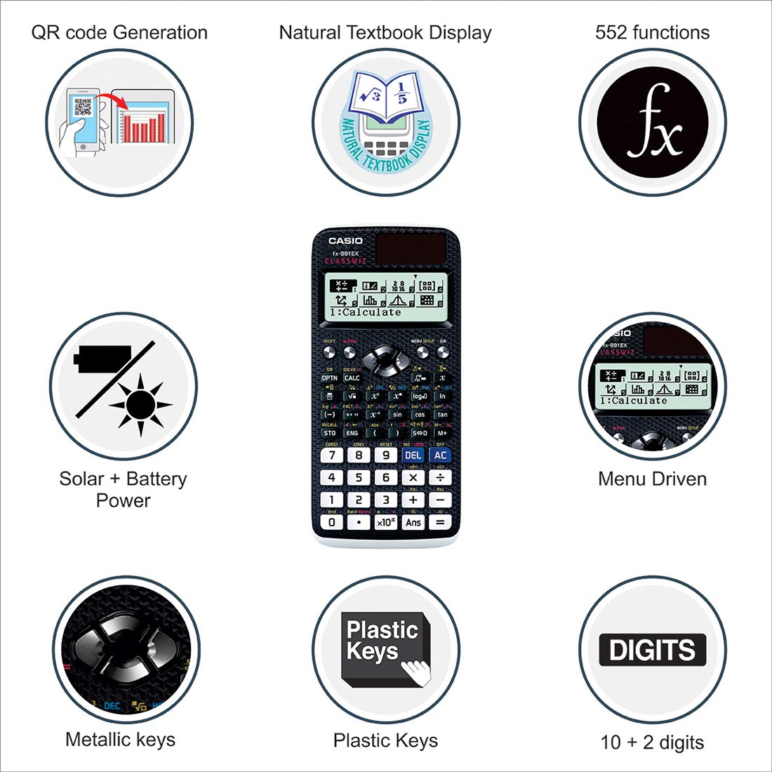 Casio FX-991EX Scientific Calculator, CLASSWIZ, 552 Functions