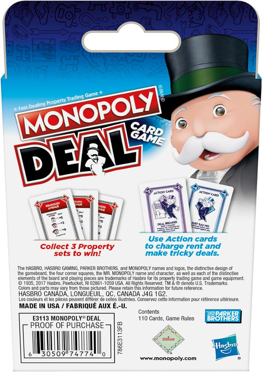 Monopoly Deal Quick-Playing Card Game for Families, Kids Ages 8 and Up and 2-5 Players