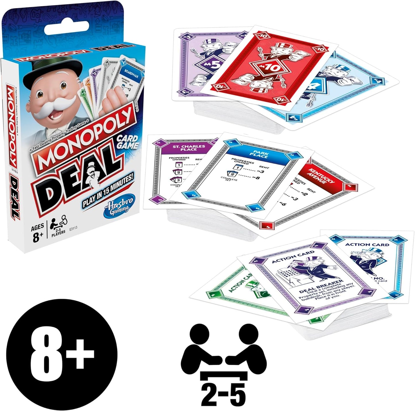 Monopoly Deal Quick-Playing Card Game for Families, Kids Ages 8 and Up and 2-5 Players