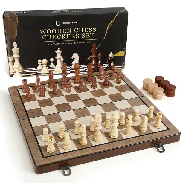 Wooden Chess Checkers Set - U Magnetic Board