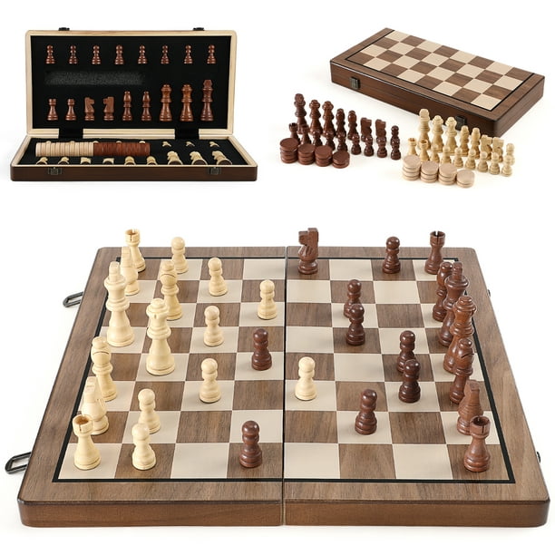 Wooden Chess Checkers Set - U Magnetic Board