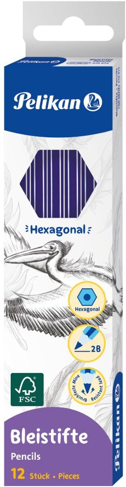 Pelikan Lead Pencil 12pcs, Hexagonal, With Eraser and Free Sharpener, Break Resistant lead, HB