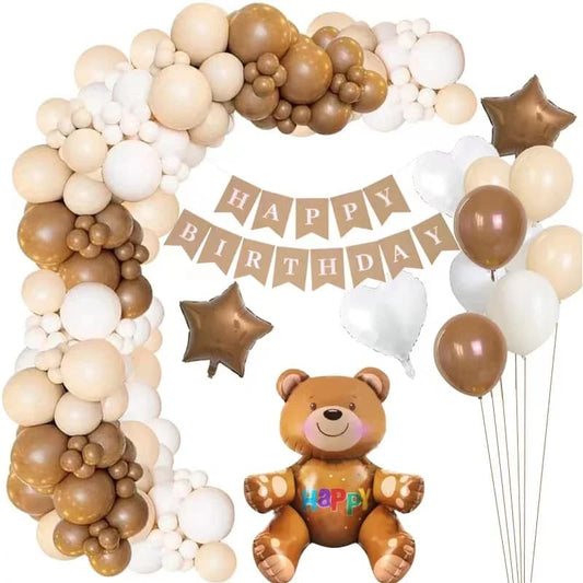 100pcs Brown White Peach Teddy Bear Theme Set